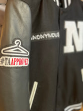 Load image into Gallery viewer, Secret Society Thrifters ANONYMOUS Varsity Black Letterman’s leather jacket| By Mes Deux Amis