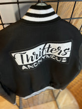 Load image into Gallery viewer, Secret Society Thrifters ANONYMOUS Varsity Black Letterman’s leather jacket| By Mes Deux Amis