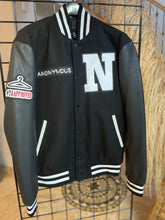 Load image into Gallery viewer, Secret Society Thrifters ANONYMOUS Varsity Black Letterman’s leather jacket| By Mes Deux Amis