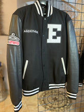 Load image into Gallery viewer, Secret Society Thrifters ANONYMOUS Varsity Black Letterman’s leather jacket| By Mes Deux Amis