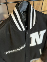 Load image into Gallery viewer, Secret Society Thrifters ANONYMOUS Varsity Black Letterman’s leather jacket| By Mes Deux Amis