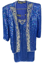Load image into Gallery viewer, Well Kept Smurfette 2 Piece Sequin Dress Suit| by Jewel Queen | Size Small
